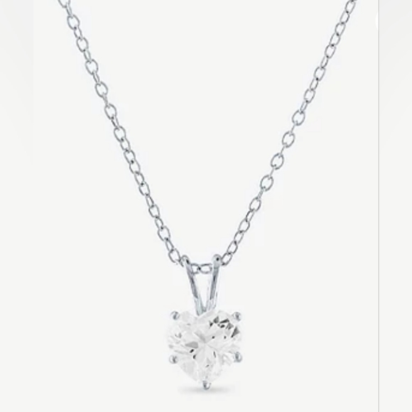 White Sapphire Heart Cut Necklace in Sterling Silver - Picture 2 of 4